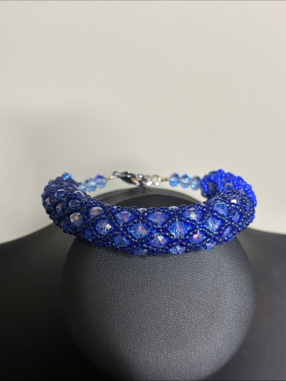 Handcrafted Blue Crystal Seed Bead Bracelet Chunky Statement Glass